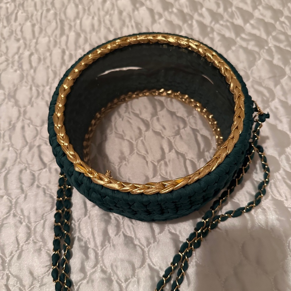 New Green clear bag with gold accents and strap - Picture 4 of 4